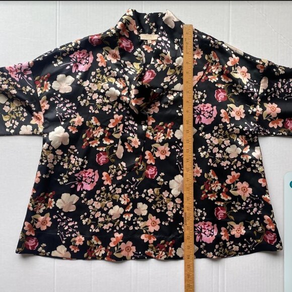 byTiMo Tie Neck Floral Print Satin Blouse Top Pussycat Bow Size M - Picture 4 of 13